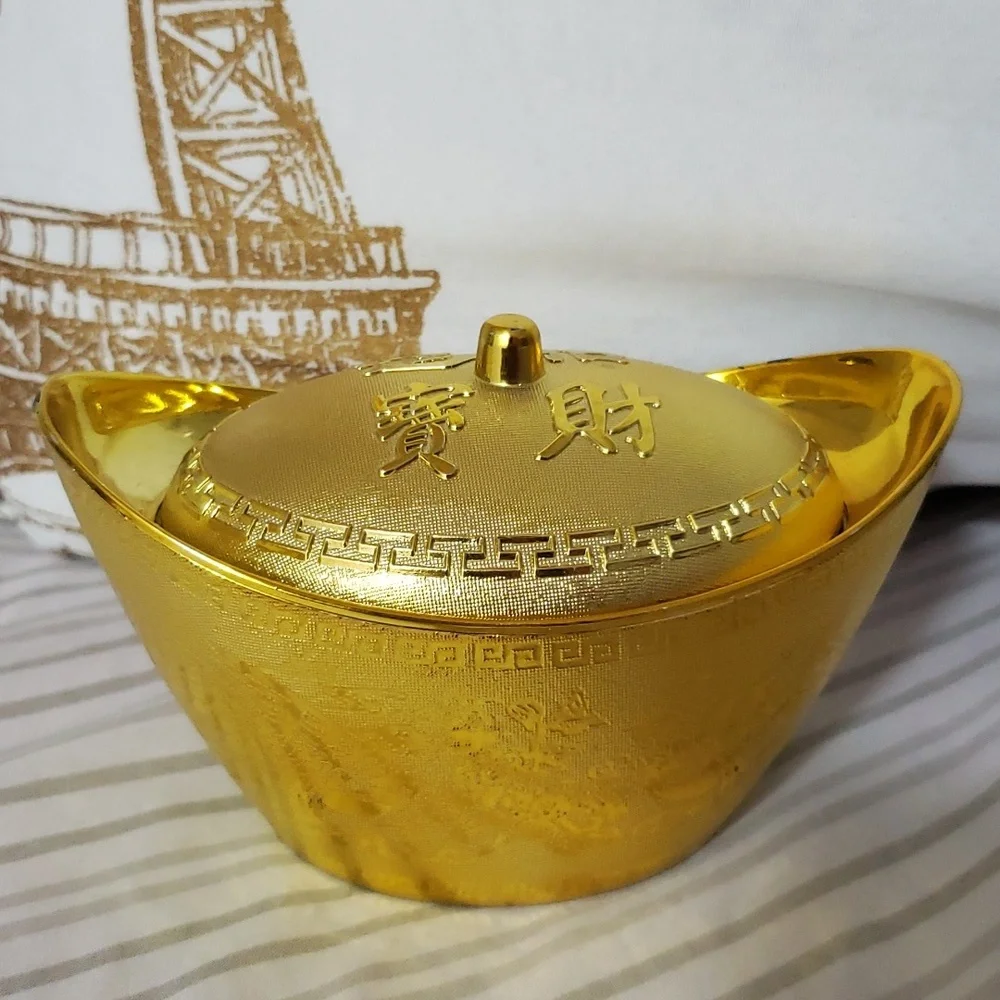 Golden Ingot Ornament Decorations Statue Jewelry and Ring Collectibles Storage